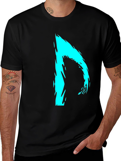 Abstract Cyan Graphic Black T-Shirt