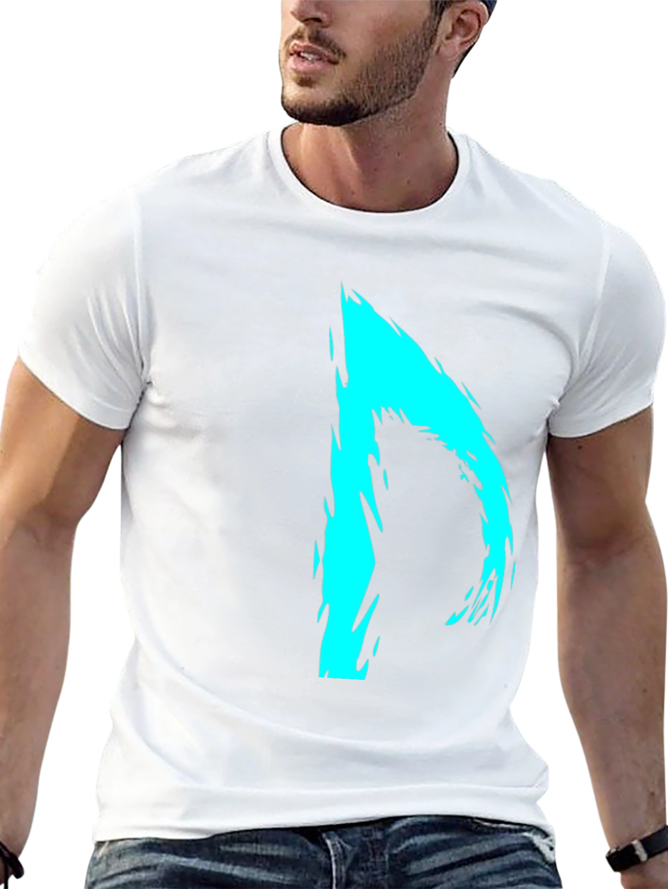 Abstract Cyan Graphic Black T-Shirt