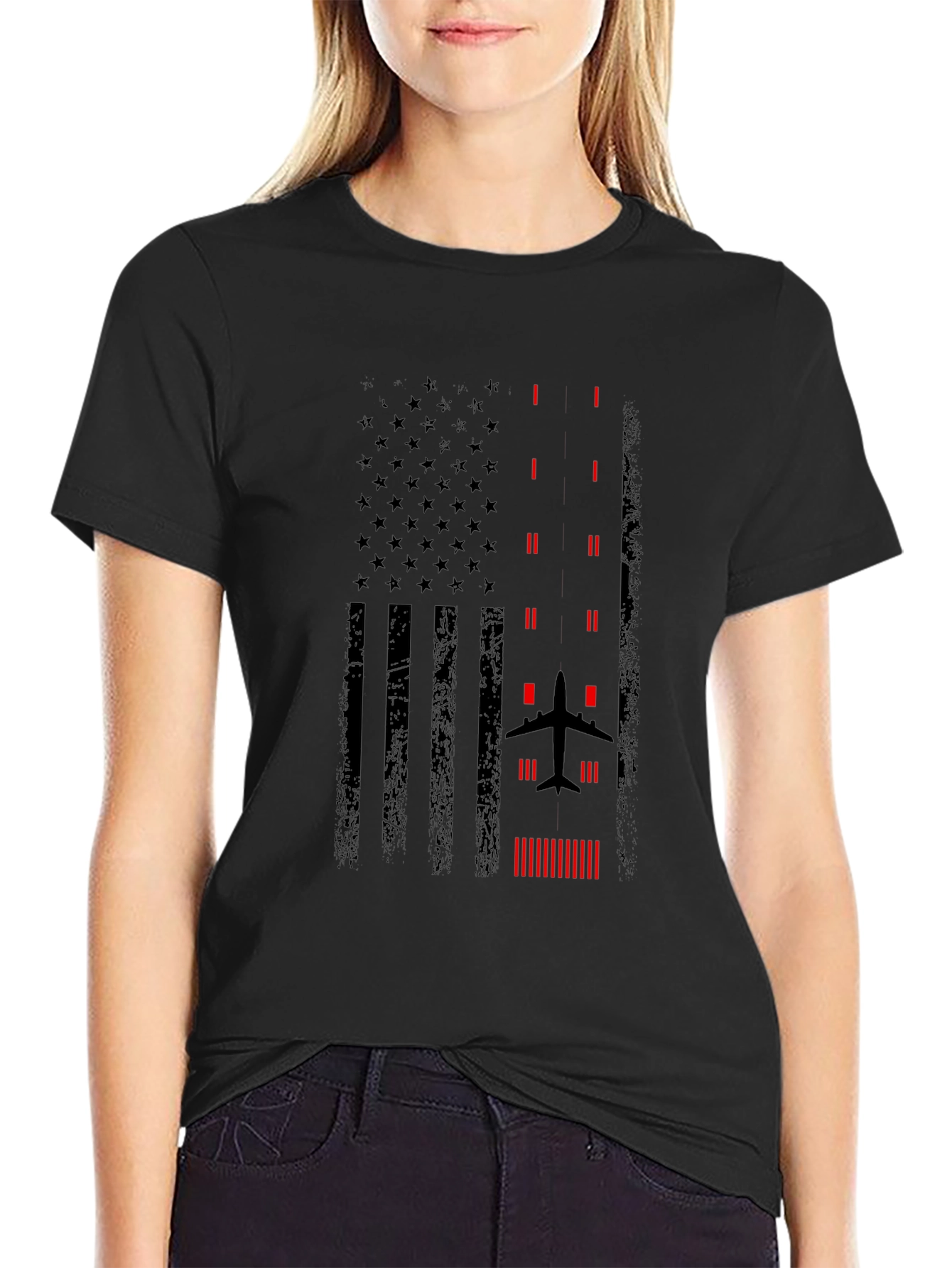 Pilot American Flag Graphic T-Shirt - Black