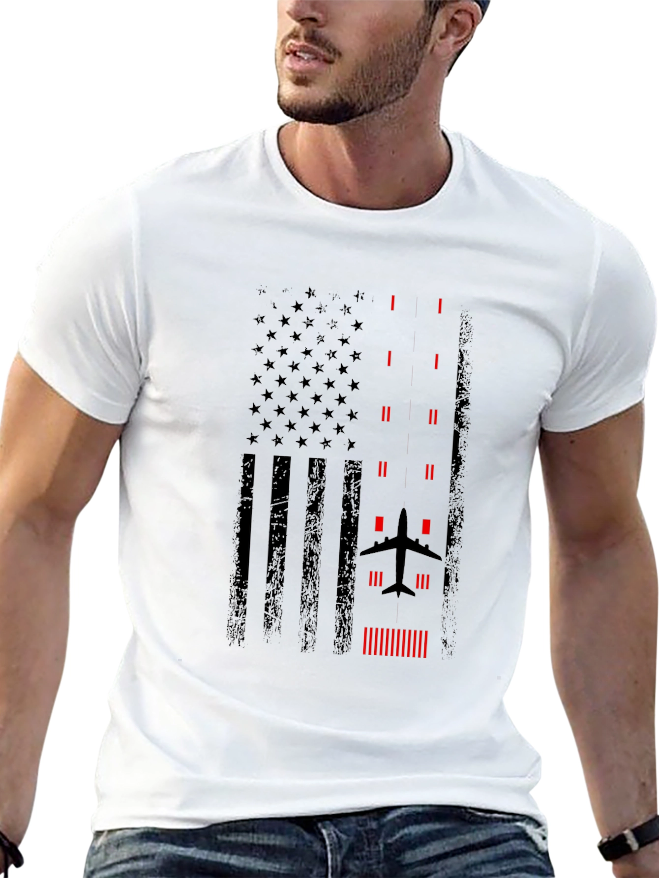 Pilot American Flag Graphic T-Shirt - Black