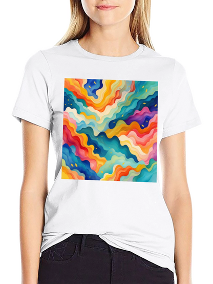 Vibrant Abstract Wave Pattern Black T-Shirt