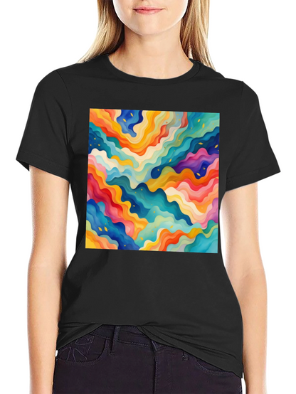 Vibrant Abstract Wave Pattern Black T-Shirt