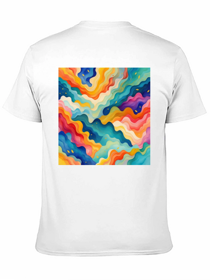 Vibrant Abstract Wave Pattern Black T-Shirt