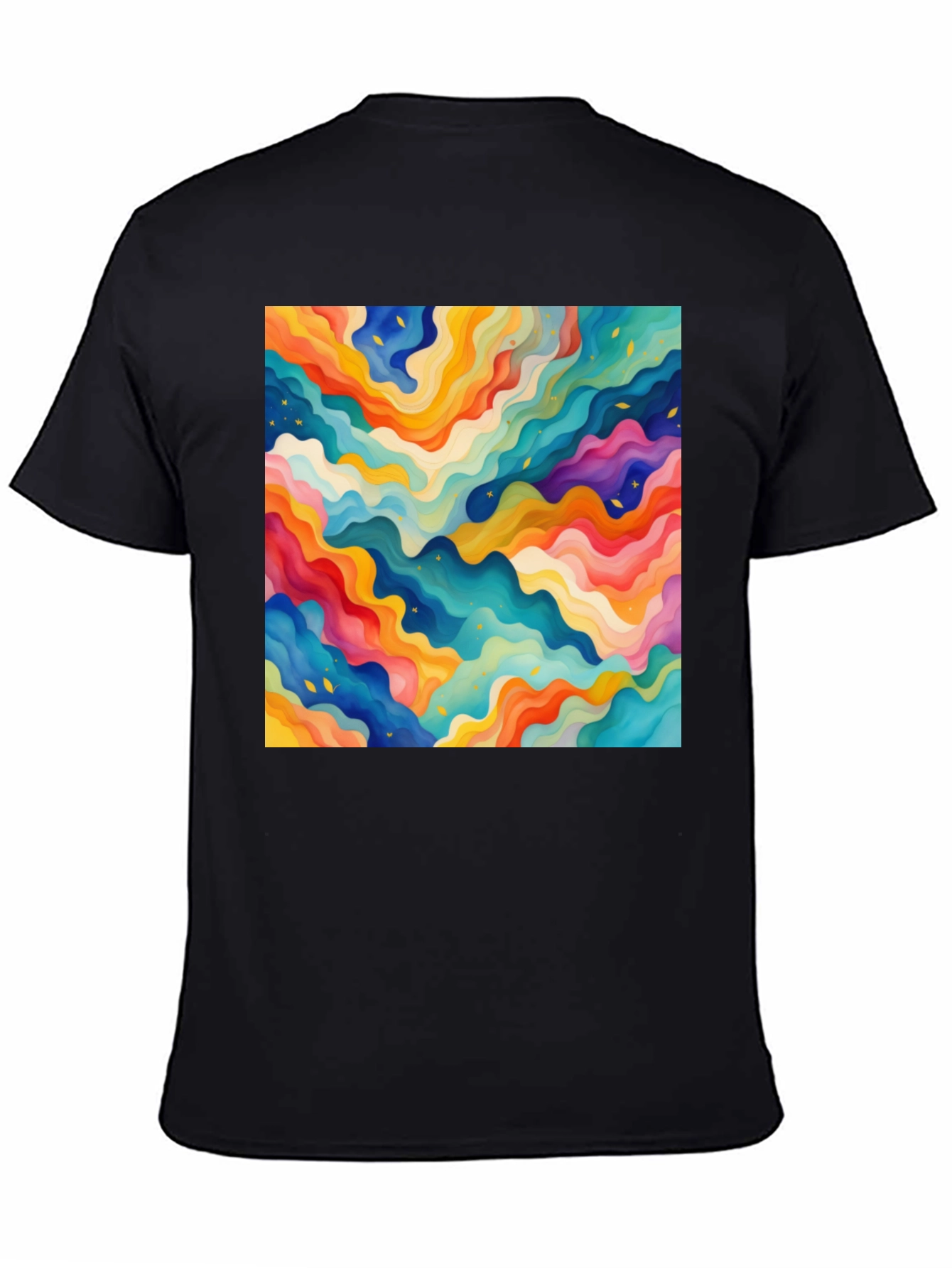 Vibrant Abstract Wave Pattern Black T-Shirt