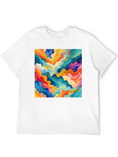 Vibrant Abstract Wave Pattern Black T-Shirt