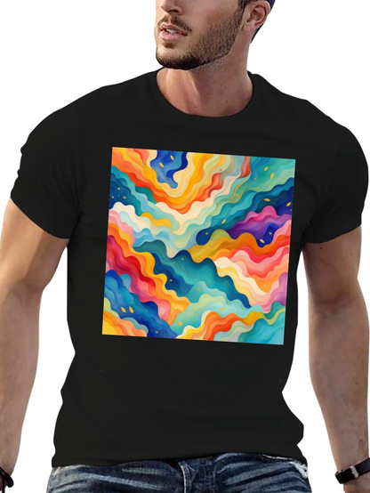 Vibrant Abstract Wave Pattern Black T-Shirt