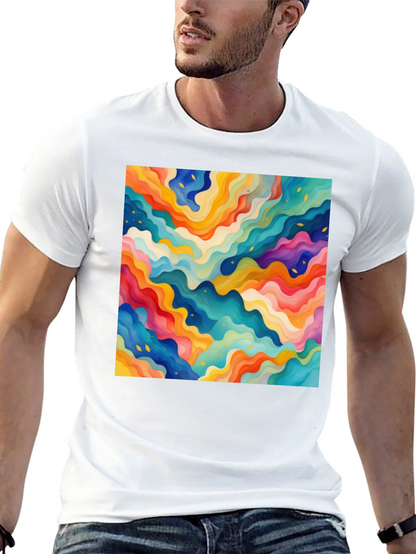 Vibrant Abstract Wave Pattern Black T-Shirt