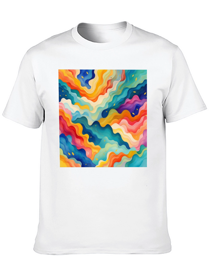 Vibrant Abstract Wave Pattern Black T-Shirt