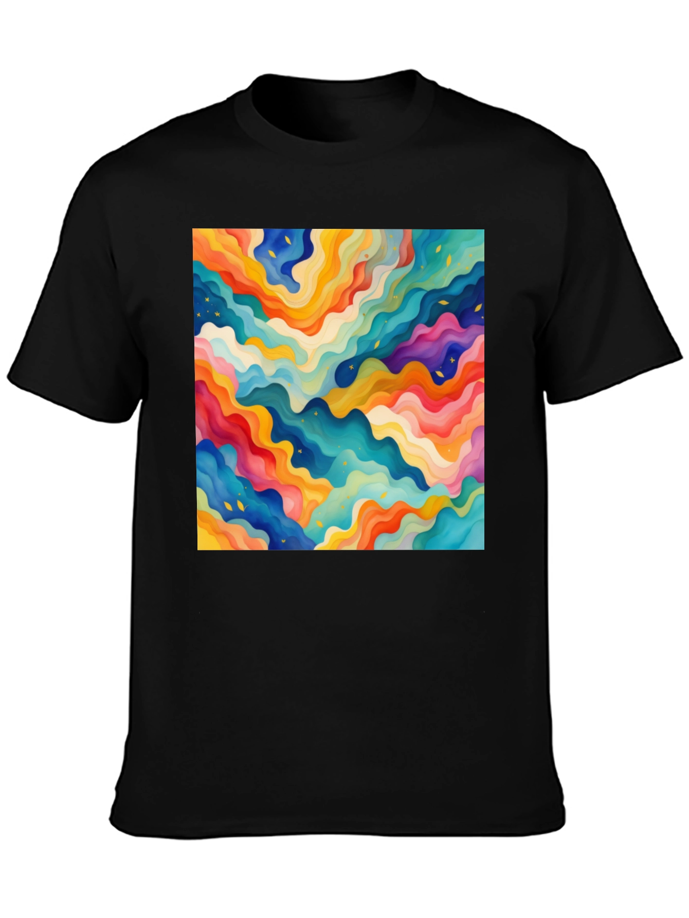 Vibrant Abstract Wave Pattern Black T-Shirt