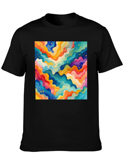 Vibrant Abstract Wave Pattern Black T-Shirt
