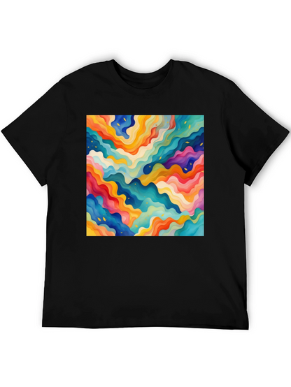 Vibrant Abstract Wave Pattern Black T-Shirt