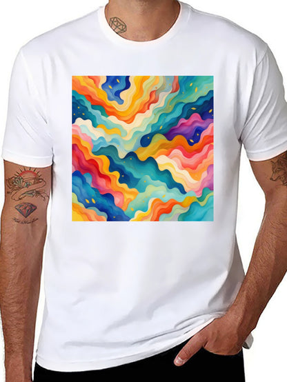 Vibrant Abstract Wave Pattern Black T-Shirt