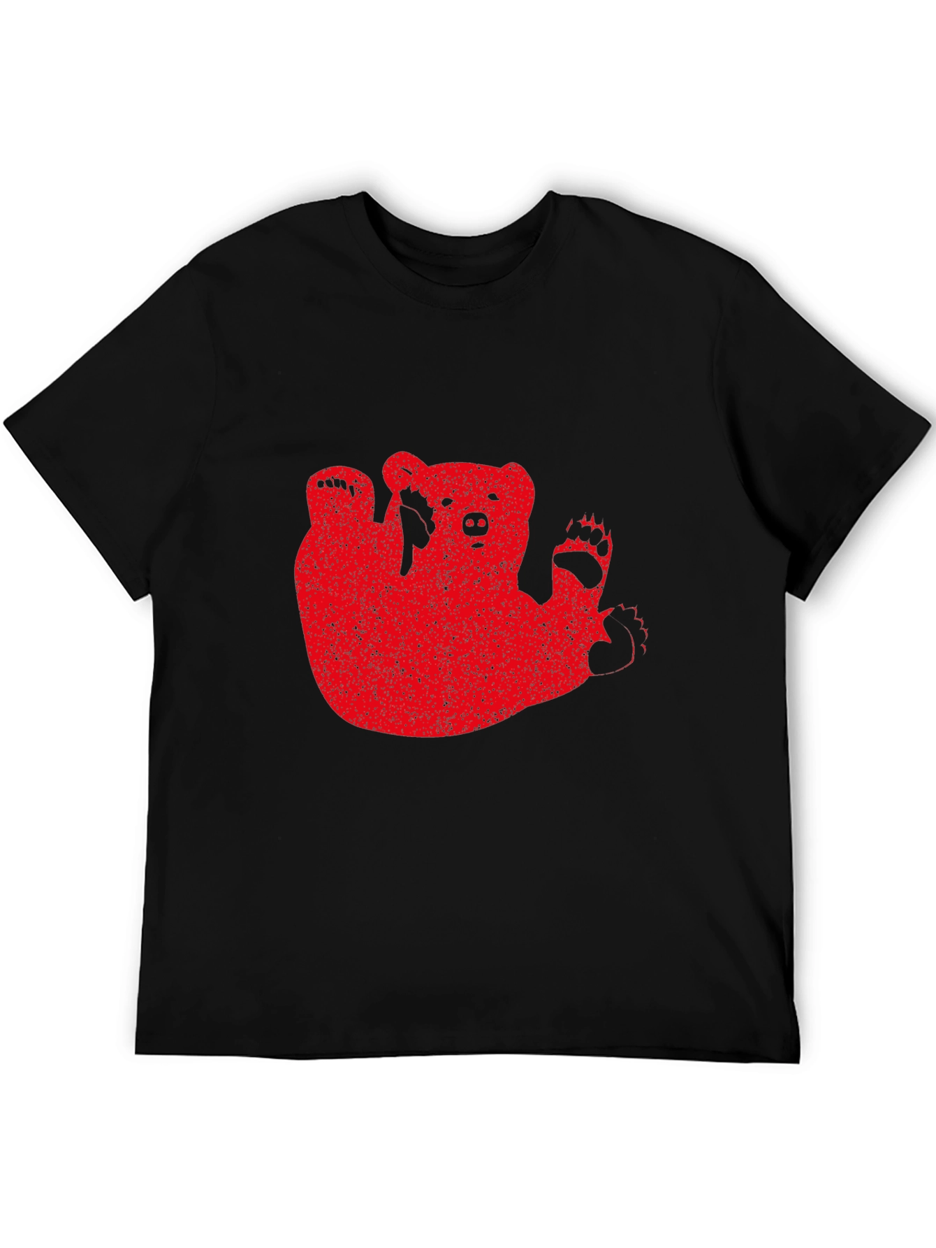 Red Bear Graphic Black T-Shirt Casual Wear
