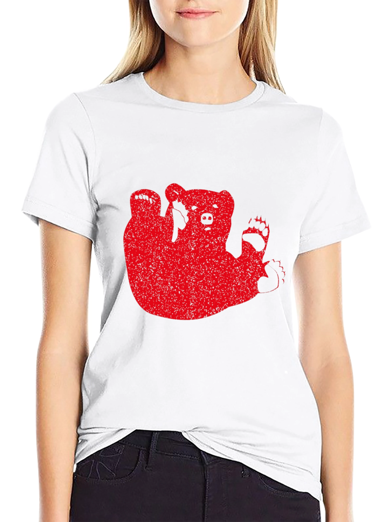 Red Bear Graphic Black T-Shirt Casual Wear