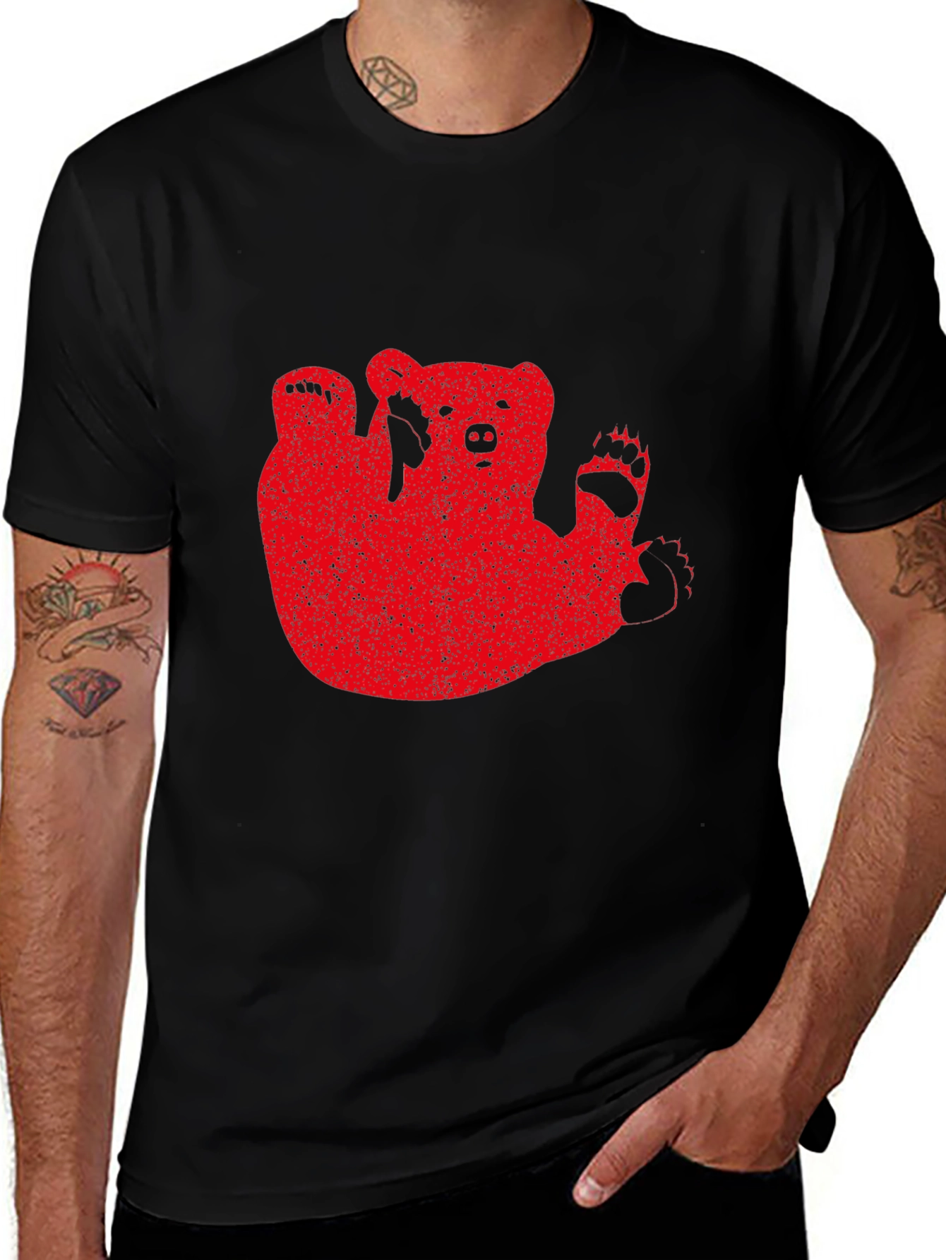 Red Bear Graphic Black T-Shirt Casual Wear