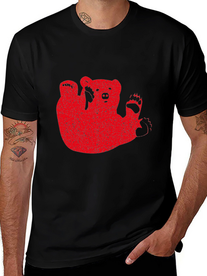 Red Bear Graphic Black T-Shirt Casual Wear