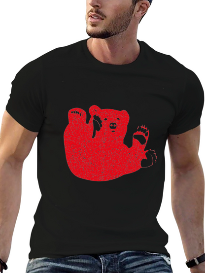 Red Bear Graphic Black T-Shirt Casual Wear