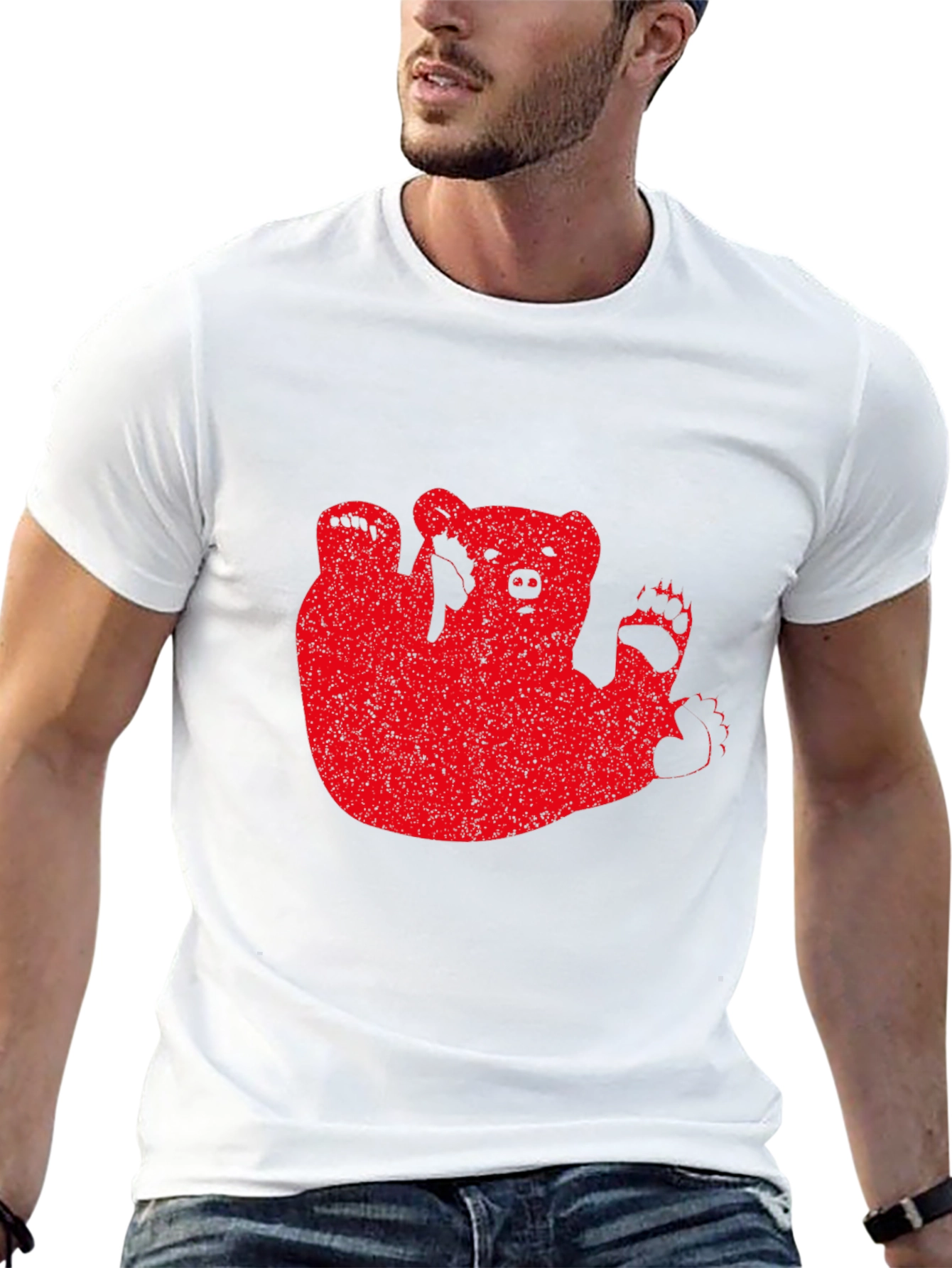 Red Bear Graphic Black T-Shirt Casual Wear