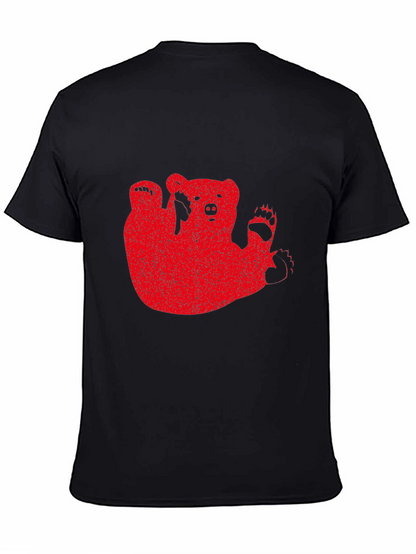 Red Bear Graphic Black T-Shirt Casual Wear
