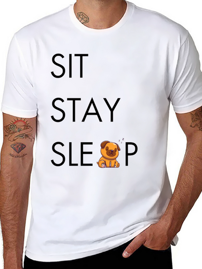 Sit Stay Sleep Pug T-Shirt - Soft Cotton Tee