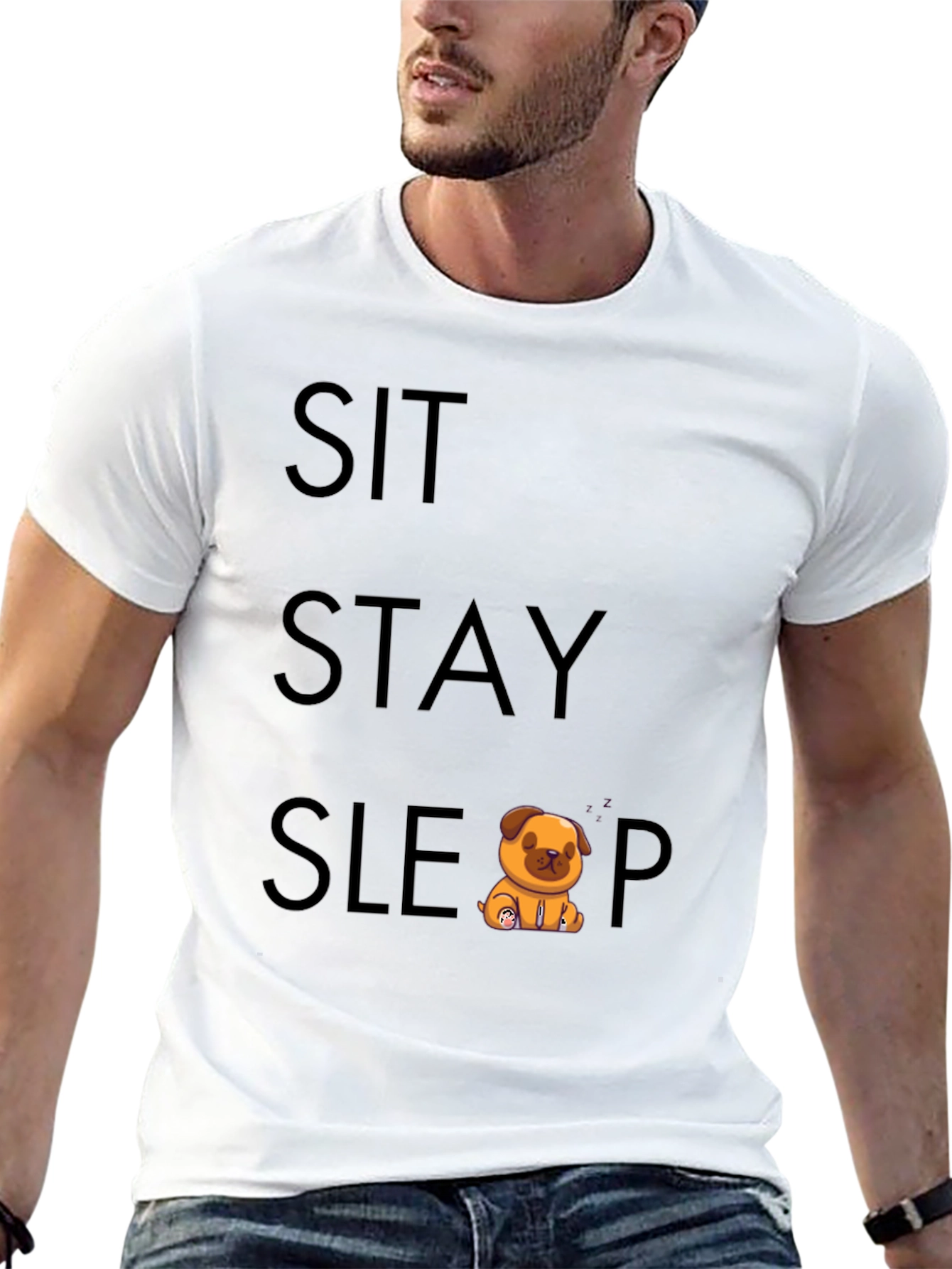 Sit Stay Sleep Pug T-Shirt - Soft Cotton Tee