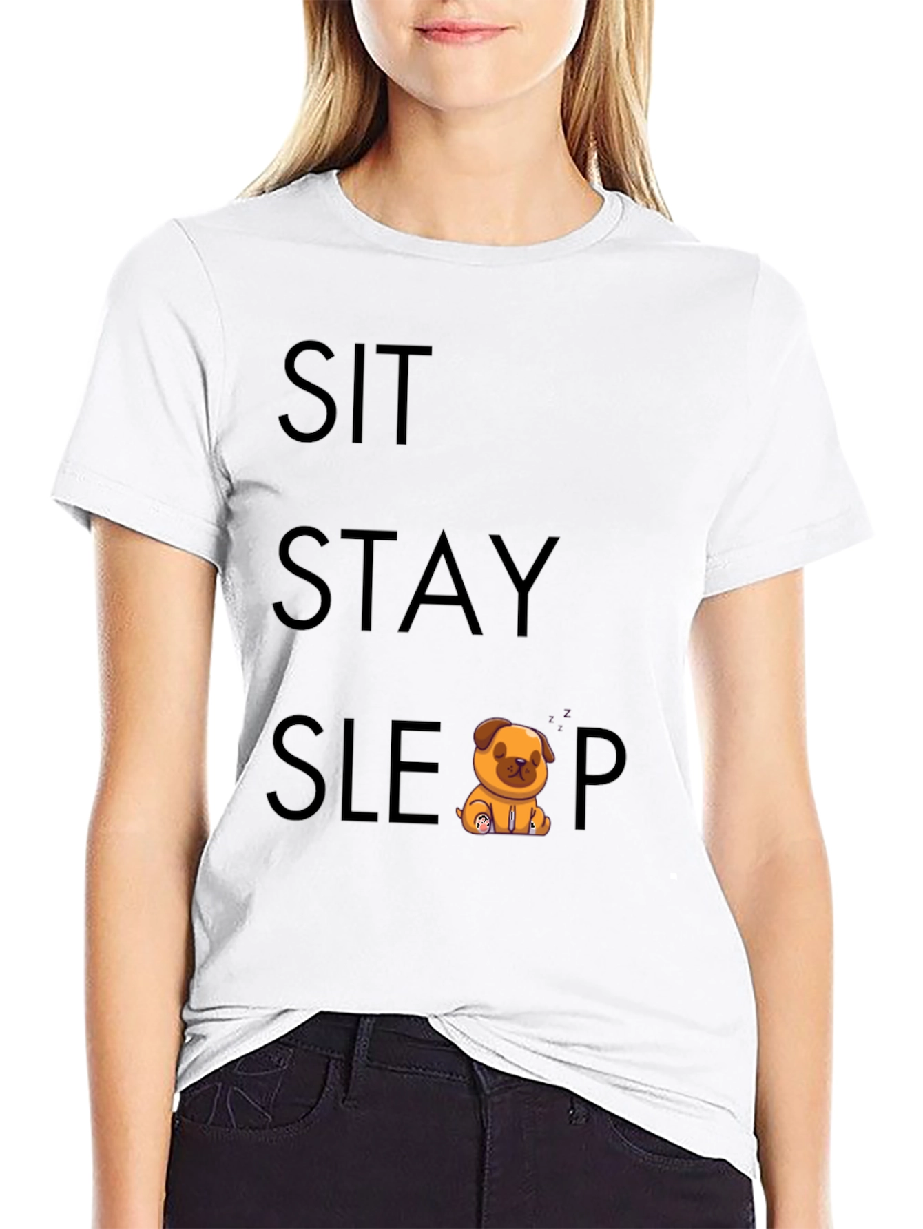 Sit Stay Sleep Pug T-Shirt - Soft Cotton Tee