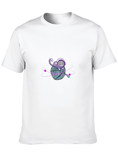 Astronaut Cat Yarn Ball Graphic Tee - Black