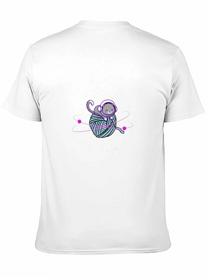 Astronaut Cat Yarn Ball Graphic Tee - Black