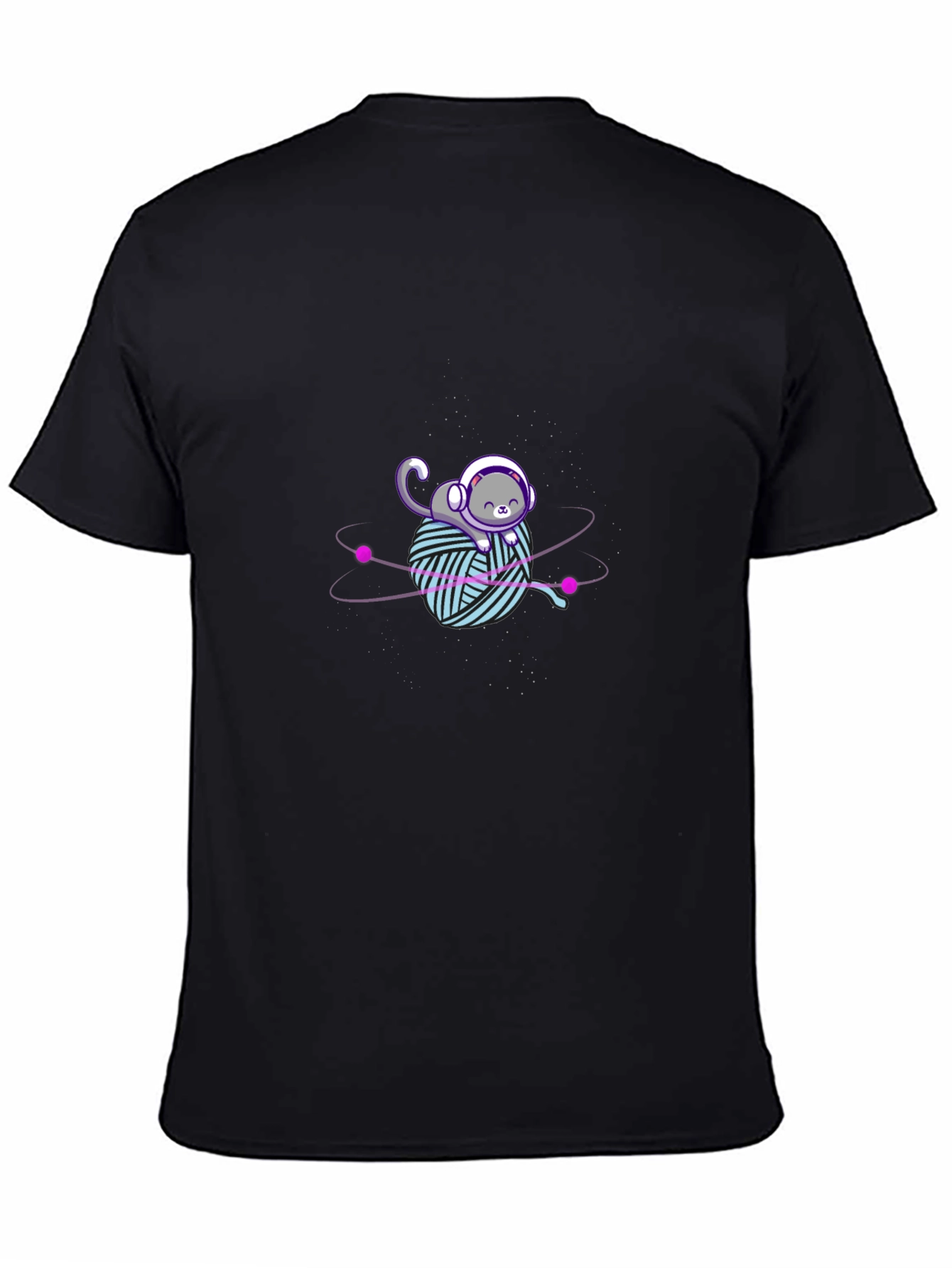 Astronaut Cat Yarn Ball Graphic Tee - Black