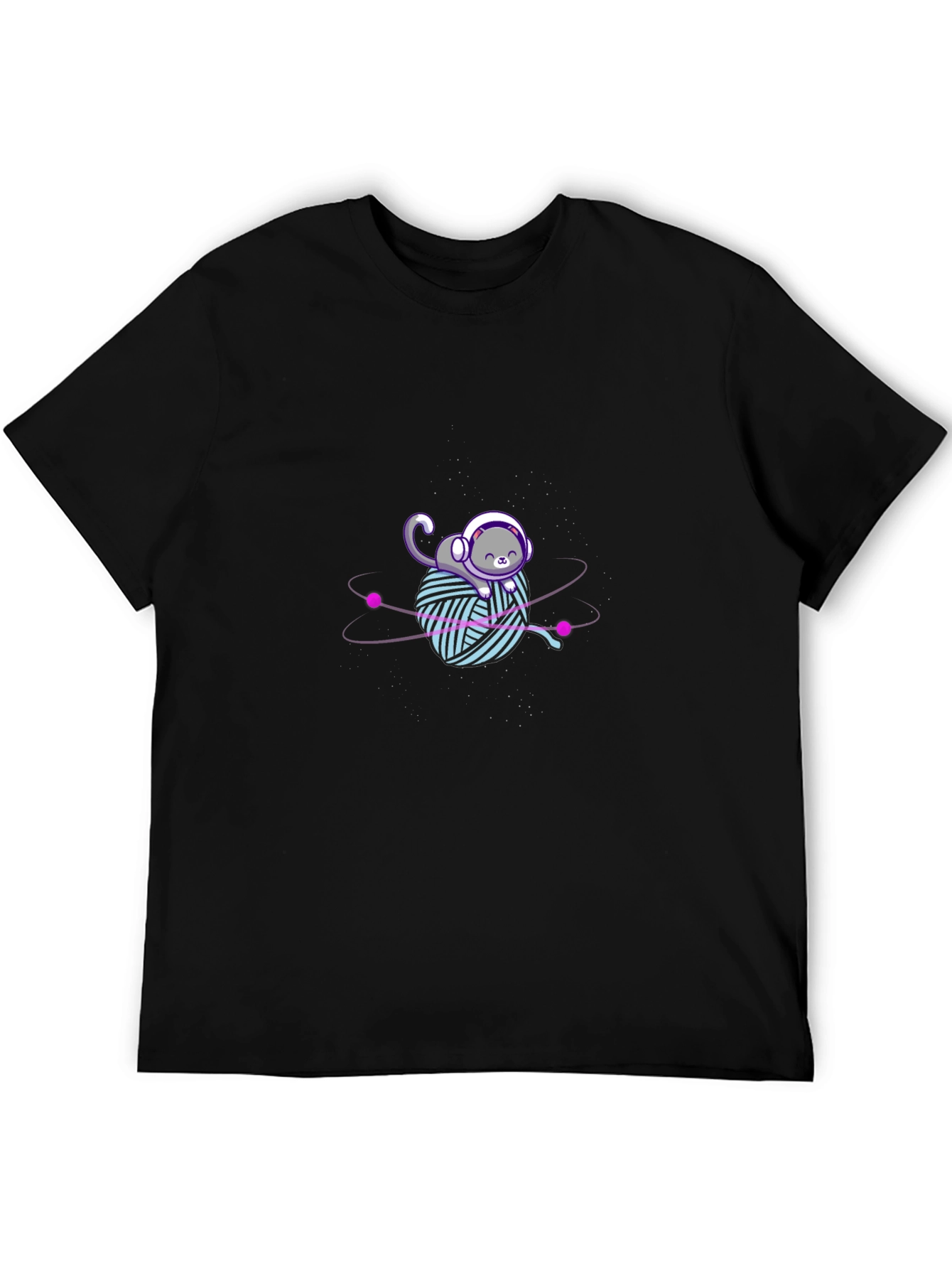 Astronaut Cat Yarn Ball Graphic Tee - Black