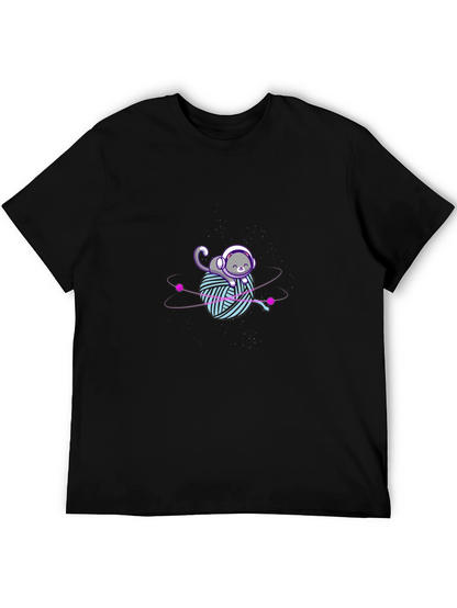 Astronaut Cat Yarn Ball Graphic Tee - Black