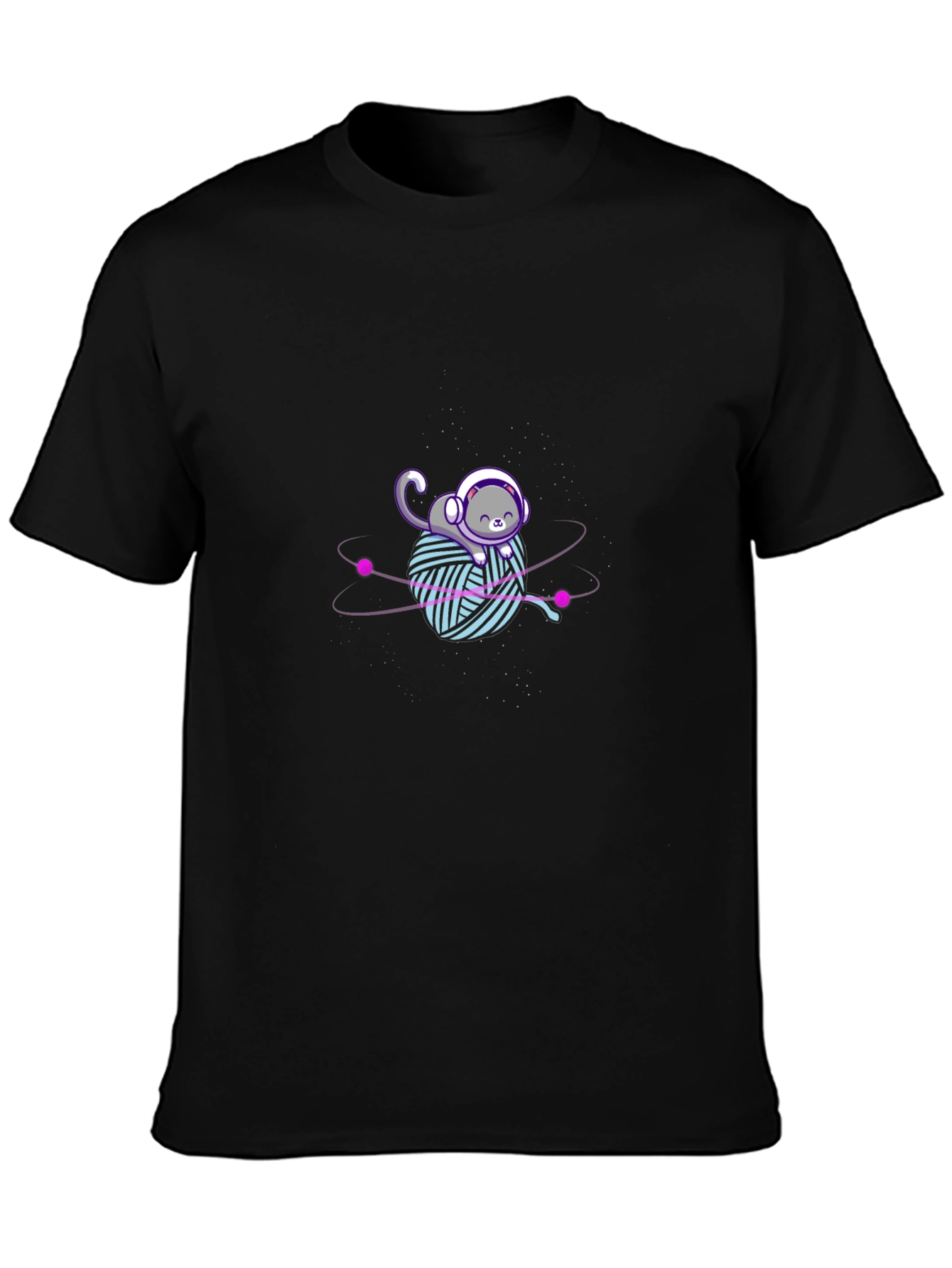 Astronaut Cat Yarn Ball Graphic Tee - Black