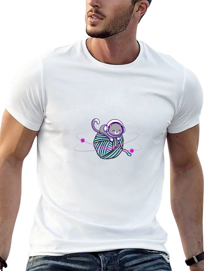 Astronaut Cat Yarn Ball Graphic Tee - Black