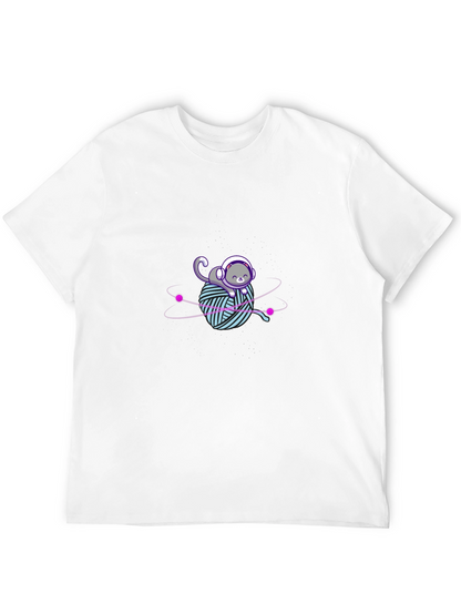 Astronaut Cat Yarn Ball Graphic Tee - Black