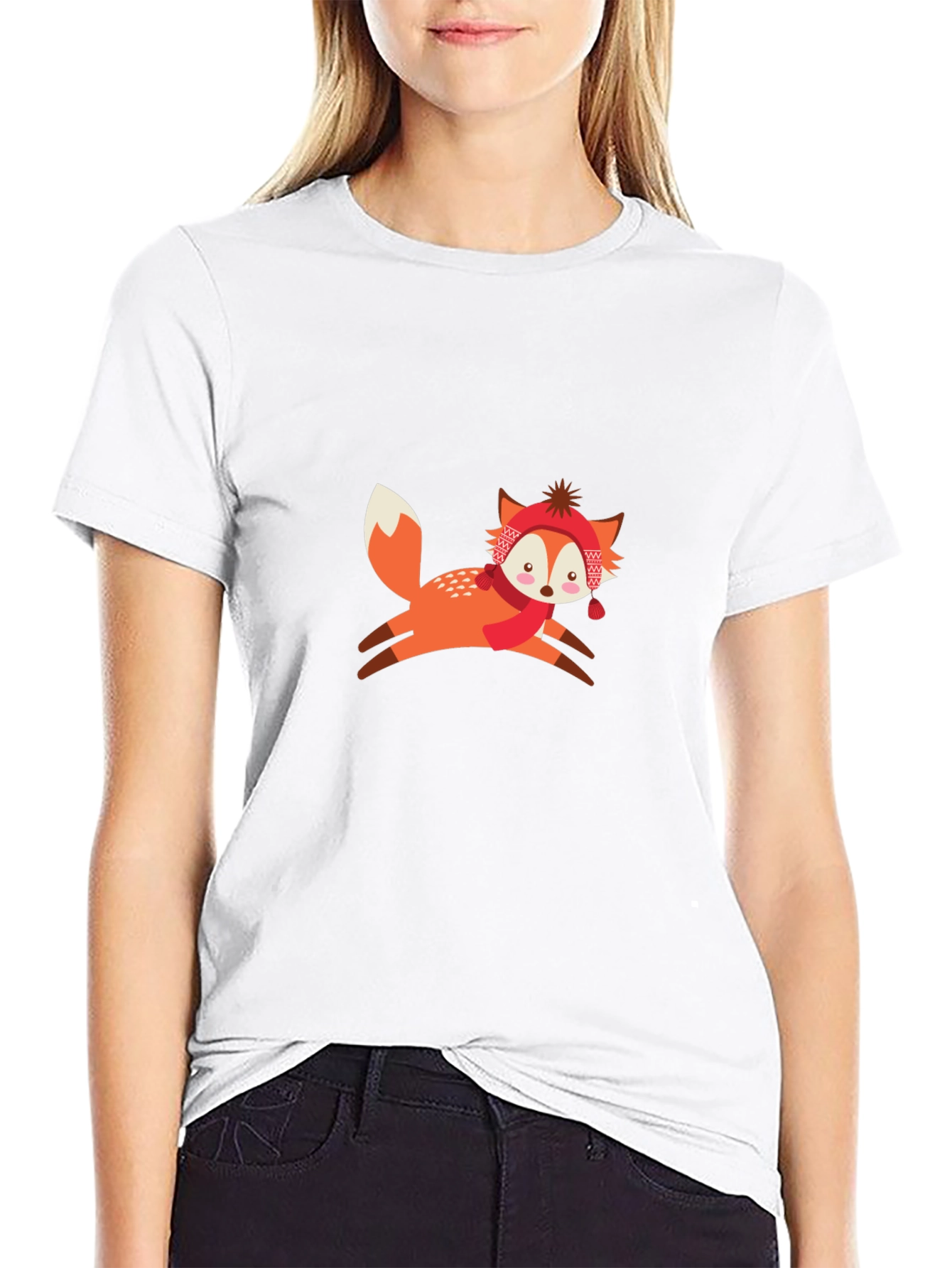 Black T-Shirt with Winter Fox Graphic