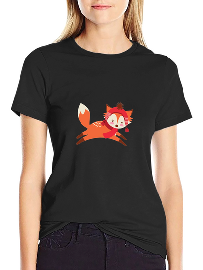 Black T-Shirt with Winter Fox Graphic