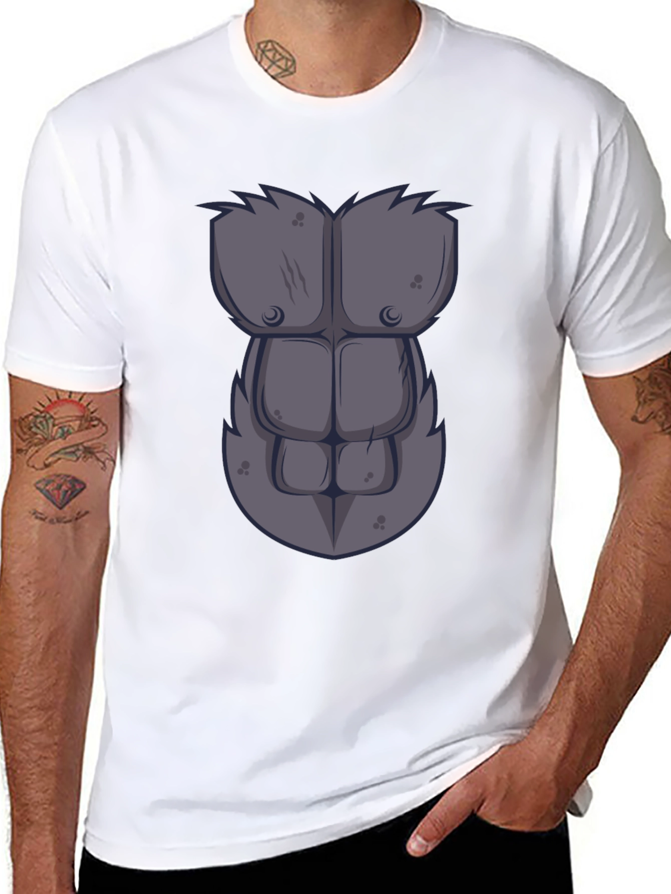 Gorilla Chest Graphic Tee - Novelty Muscle Shirt