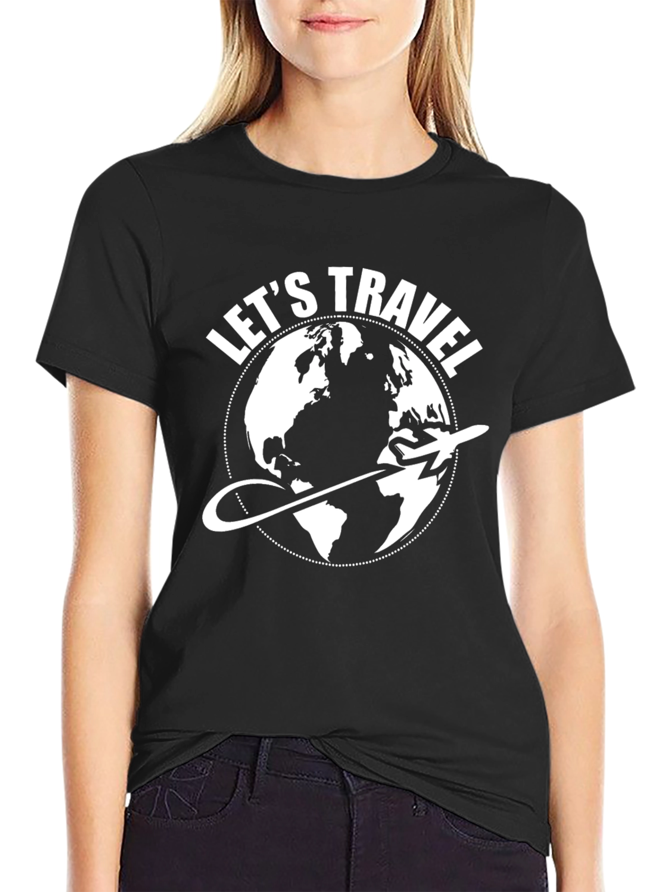 Lets Travel Graphic T-Shirt - Globe Airplane Design