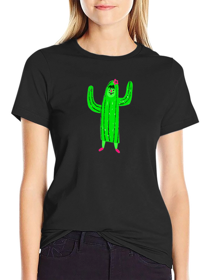 Cactus Character Graphic Black T-Shirt