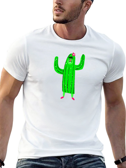 Cactus Character Graphic Black T-Shirt