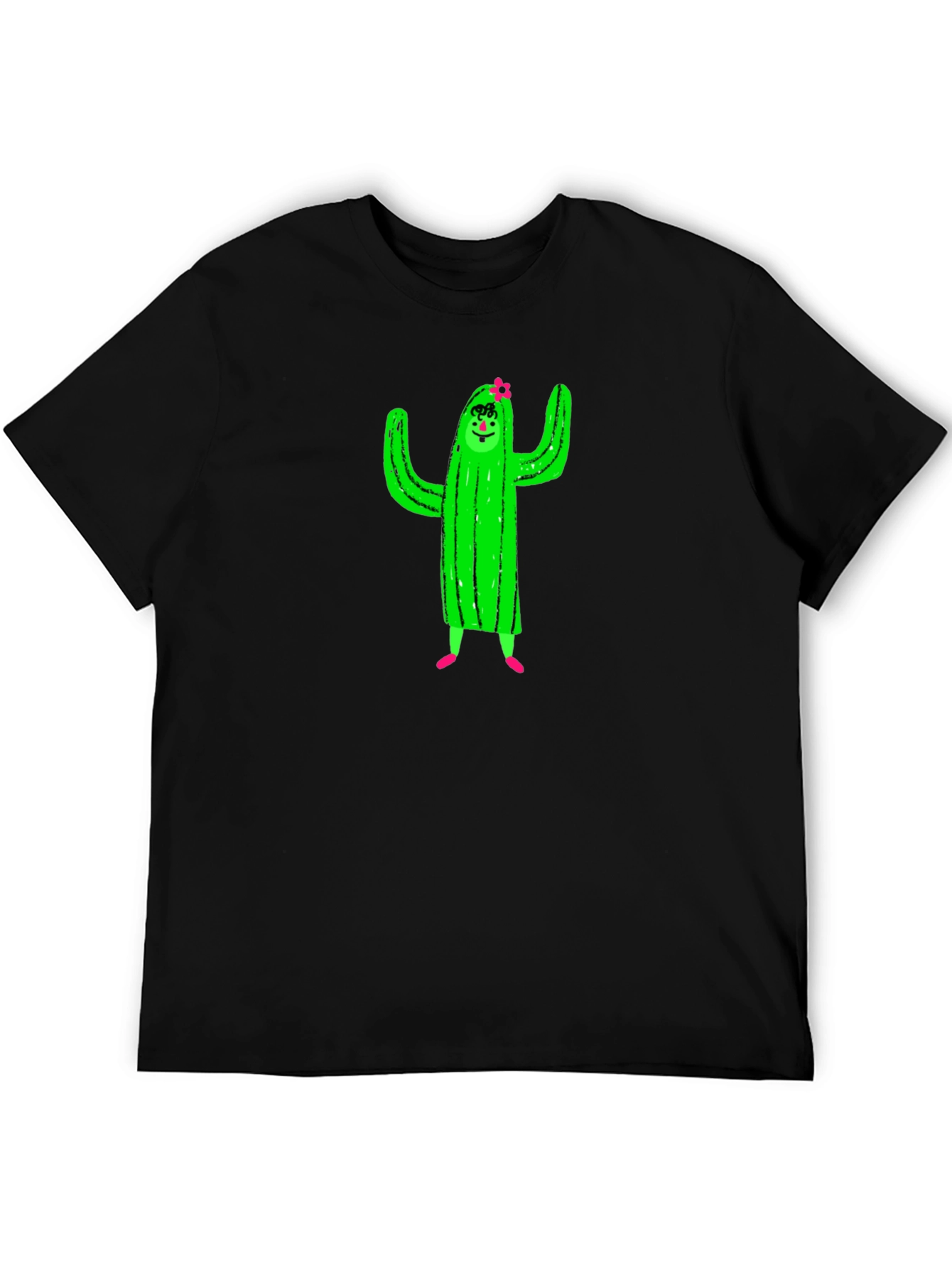 Cactus Character Graphic Black T-Shirt