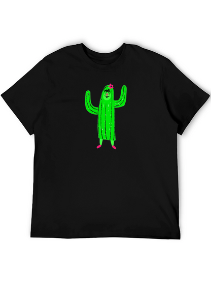 Cactus Character Graphic Black T-Shirt
