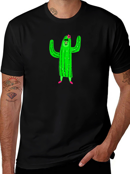 Cactus Character Graphic Black T-Shirt