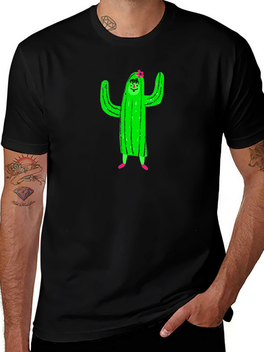 Cactus Character Graphic Black T-Shirt
