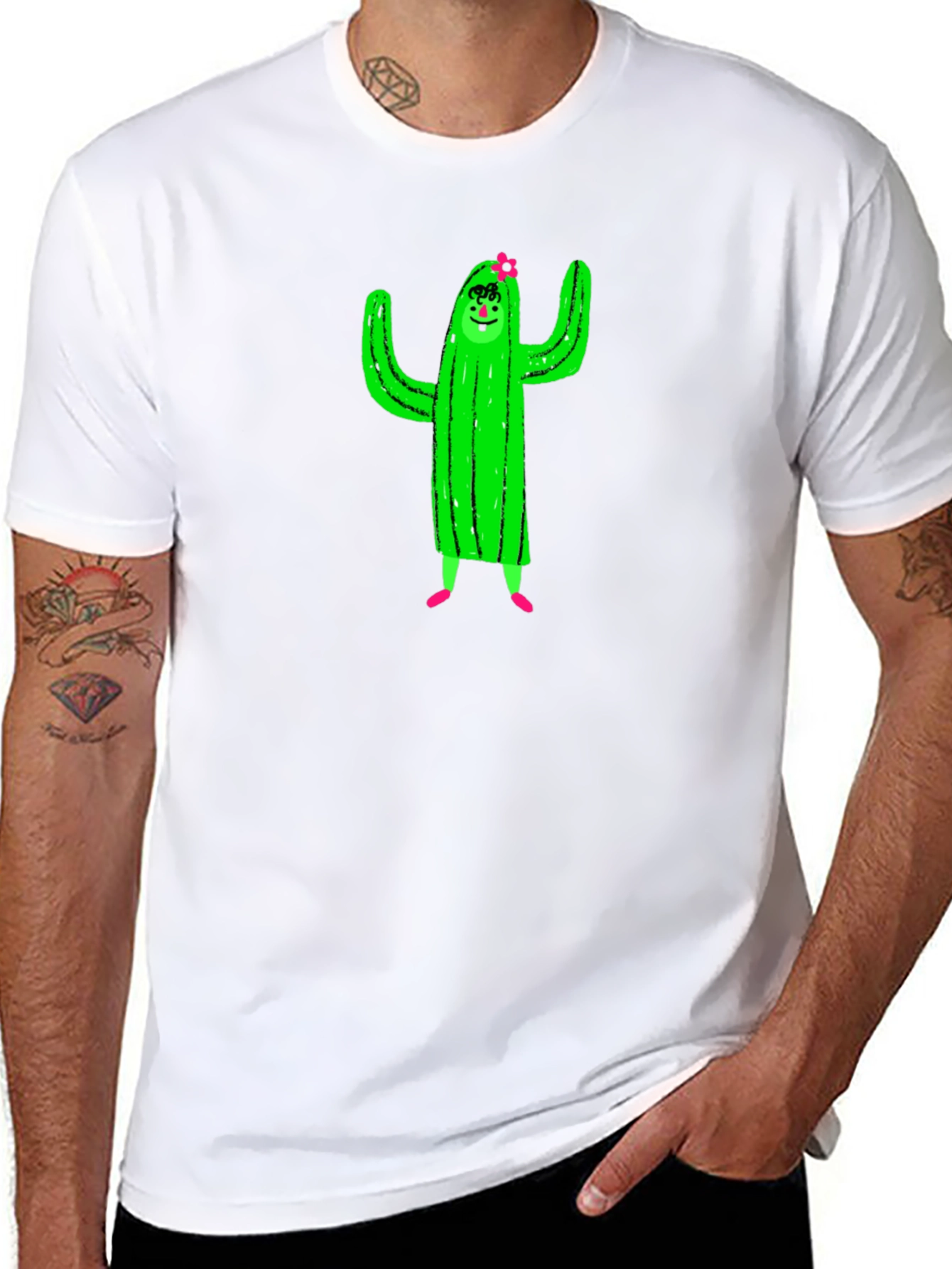 Cactus Character Graphic Black T-Shirt