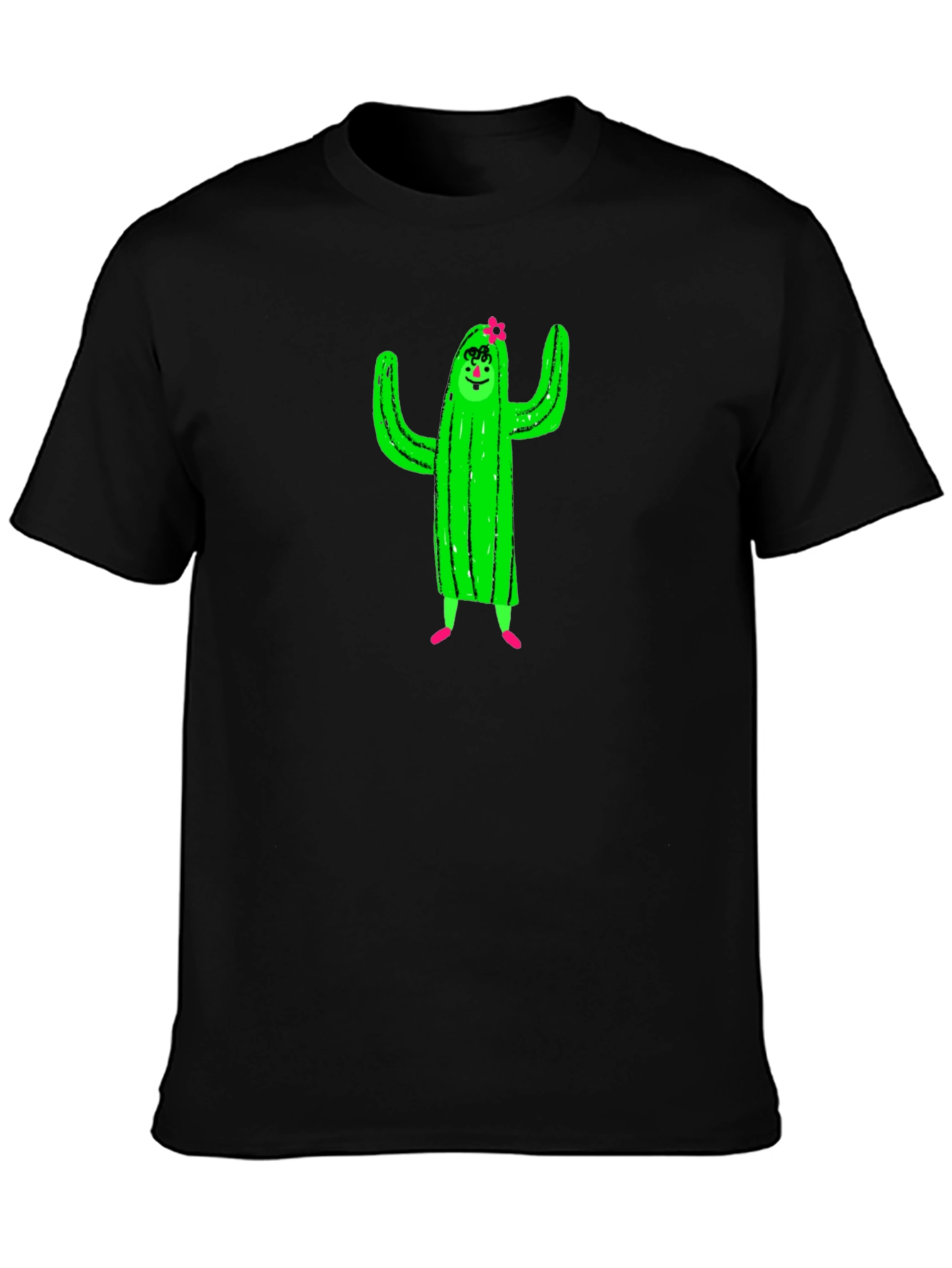 Cactus Character Graphic Black T-Shirt