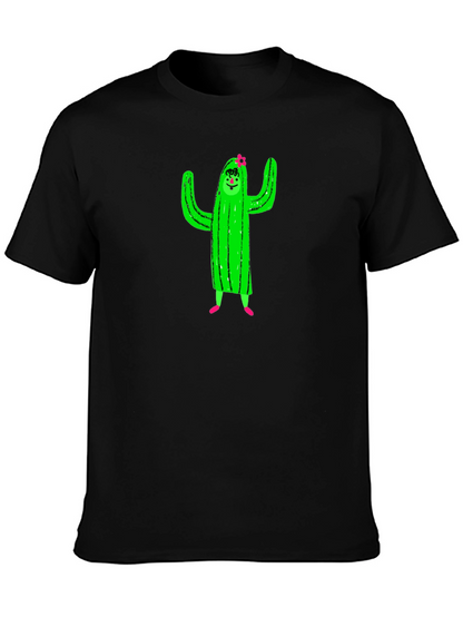 Cactus Character Graphic Black T-Shirt