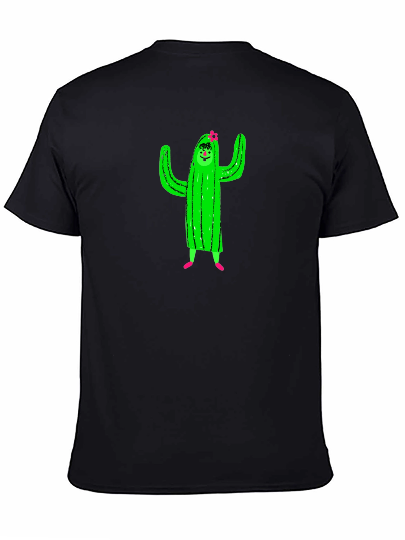 Cactus Character Graphic Black T-Shirt