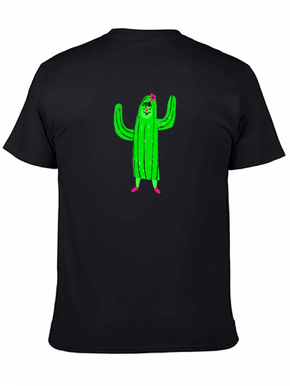 Cactus Character Graphic Black T-Shirt
