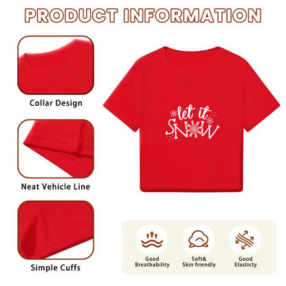 Let It Snow Snowflake Festive Red Christmas Crop Top